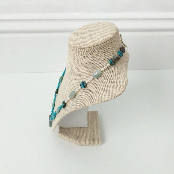 NWT Genuine Pearl, Rainbow Dragon Agate, Larimar & Crazy Lace Agate Necklace - Picture 5 of 5